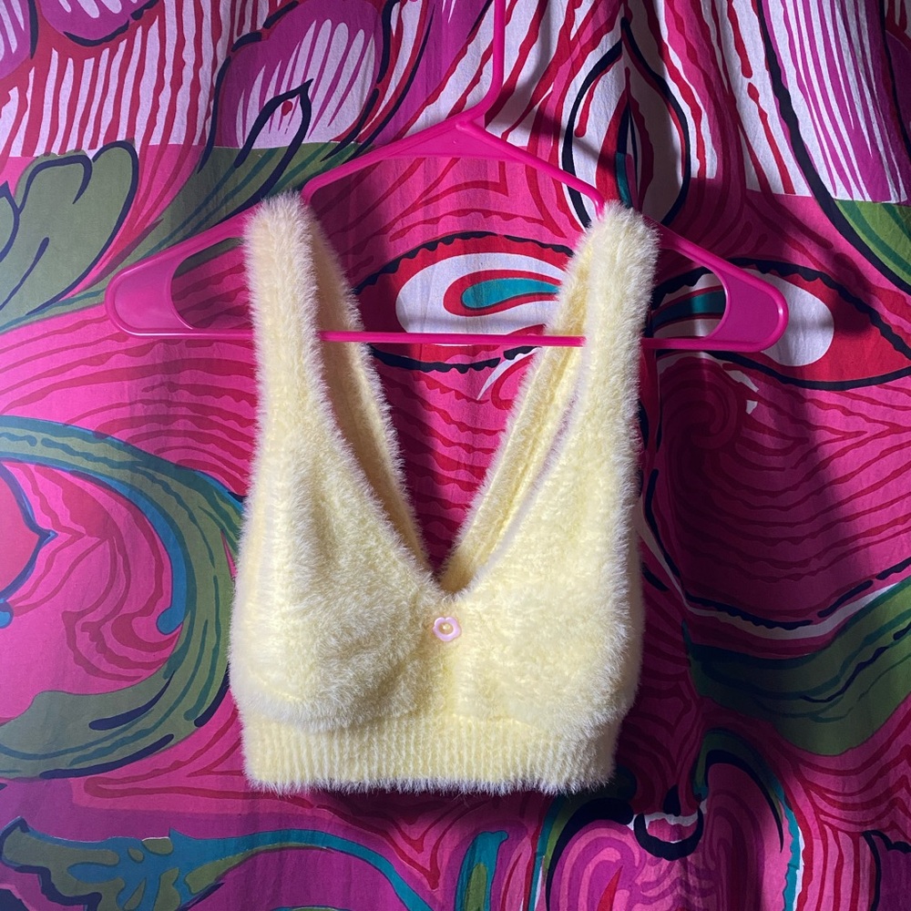 For Love And Lemons Soft Yellow Fuzzy Tank Top